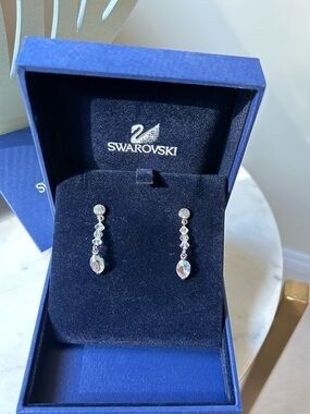 Swarovski AB r Crystal Drop Earrings in Silver Tone